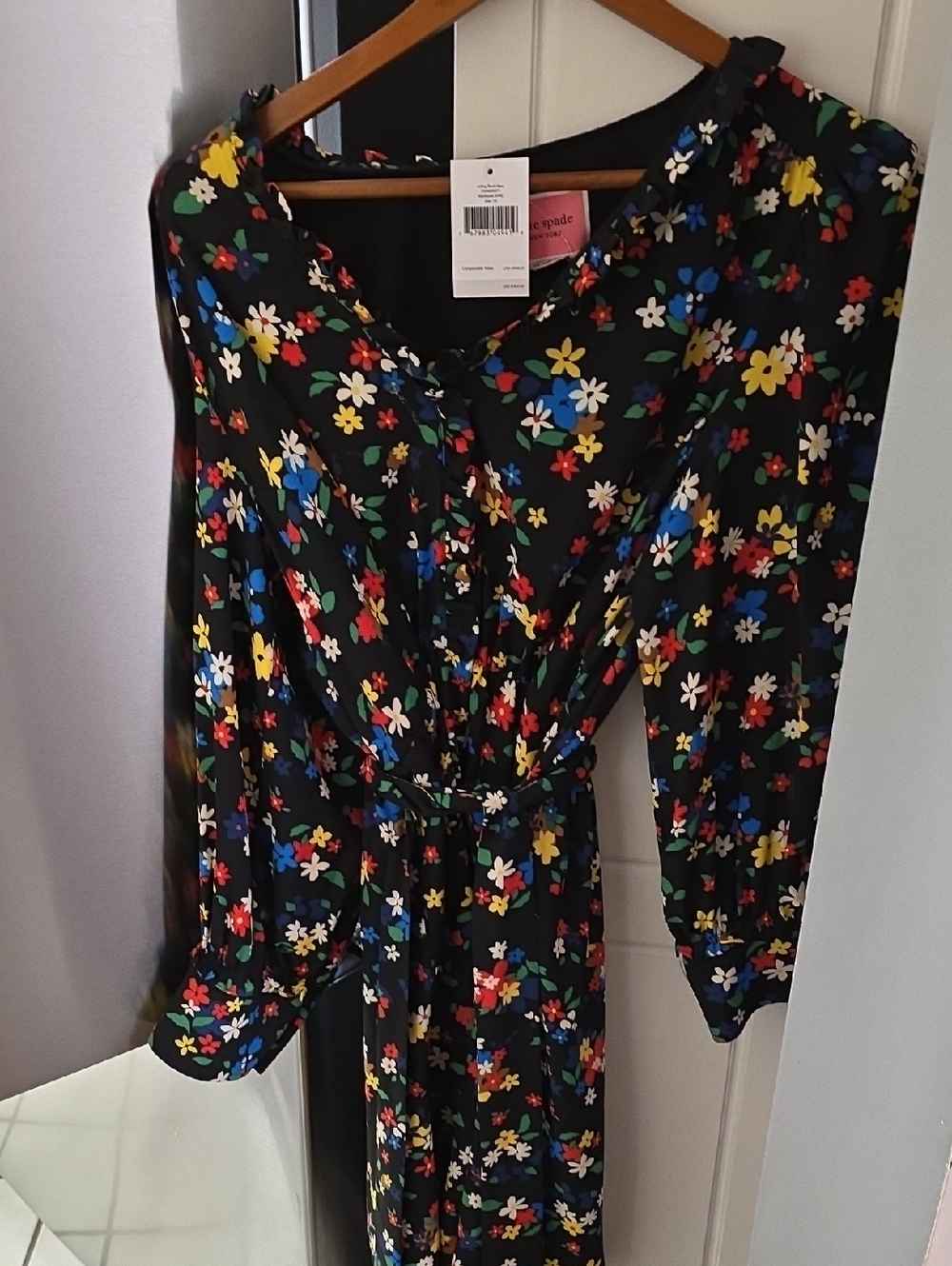 kate spade Black Floral Tie-Waist Midi Dress